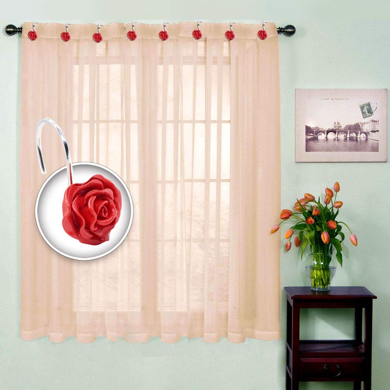 BEAVO Shower Curtain Hooks, Home Decorative Rustproof Shower Curtain Hooks Resin Rose Flower Shower Hooks Rings for Bathroom Shower Rods Curtains,Set of 12 Hooks (Red) - Image 3